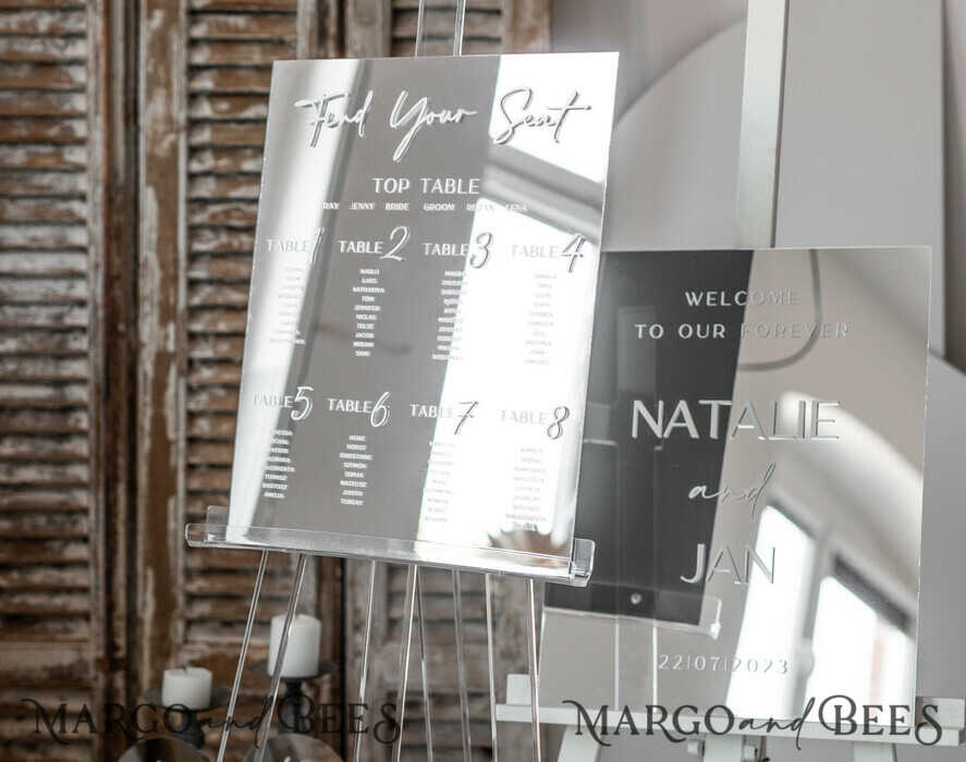 TABLE PLANS AND WEDDING WELCOME SIGNS plexi gold / velvet Luxury silver mirror Wedding Welcome Sign, Silver Wedding Decor, Personalised Wedding Sign, Wedding Gift, Welcome Wedding Board SvS