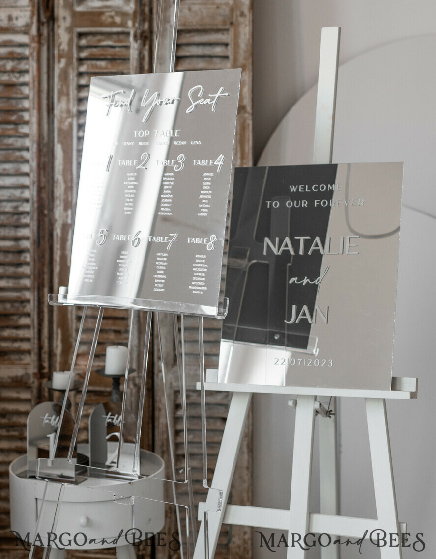 TABLE PLANS AND WEDDING WELCOME SIGNS plexi gold / velvet Luxury silver mirror Wedding Welcome Sign, Silver Wedding Decor, Personalised Wedding Sign, Wedding Gift, Welcome Wedding Board SvS