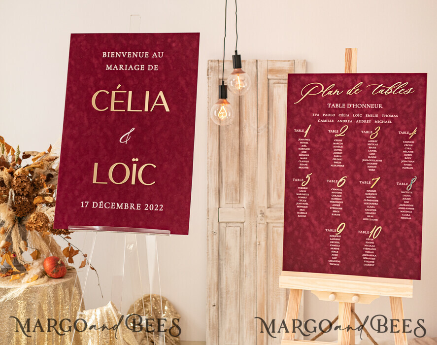 TABLE PLANS AND WEDDING WELCOME SIGNS plexi gold / velvet Burgundy Wedding Table Plan, Maroon velvet and Gold Modern Seating Chart, 3d Elegant Find Your Seat Seating Plan , Luxury Wedding Table Plan, Wedding Decoration with golden letters Marsala Golden Reception Signage Red Custom Ceremony Sign