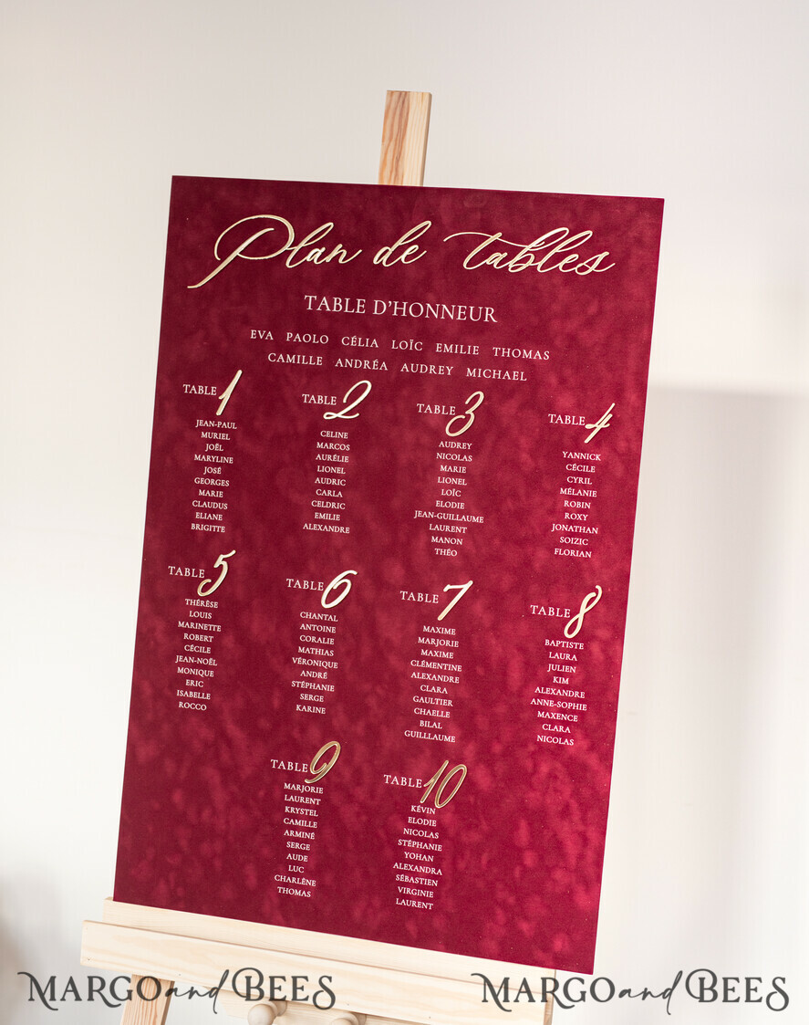 TABLE PLANS AND WEDDING WELCOME SIGNS plexi gold / velvet Burgundy Wedding Table Plan, Maroon velvet and Gold Modern Seating Chart, 3d Elegant Find Your Seat Seating Plan , Luxury Wedding Table Plan, Wedding Decoration with golden letters Marsala Golden Reception Signage Red Custom Ceremony Sign