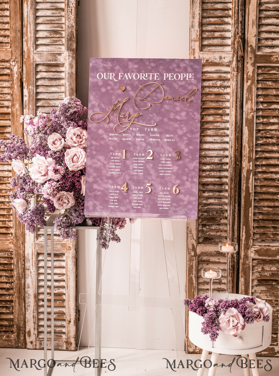 TABLE PLANS AND WEDDING WELCOME SIGNS plexi gold / velvet mauve velvet & Gold Modern velvet Seating Chart, Purple 3d Elegant Find Your Seat, Dusty Rose Seating Plan, Lillac Luxury Wedding Table Plan, Wedding Decoration with golden letters