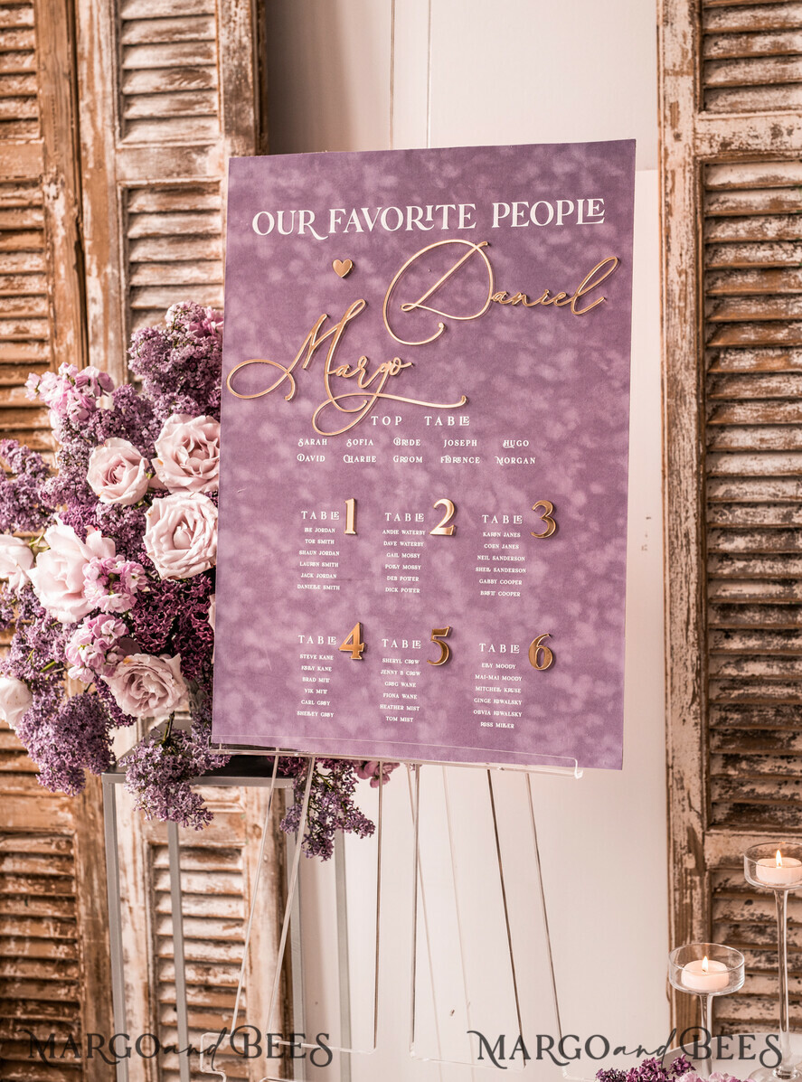 TABLE PLANS AND WEDDING WELCOME SIGNS plexi gold / velvet mauve velvet & Gold Modern velvet Seating Chart, Purple 3d Elegant Find Your Seat, Dusty Rose Seating Plan, Lillac Luxury Wedding Table Plan, Wedding Decoration with golden letters