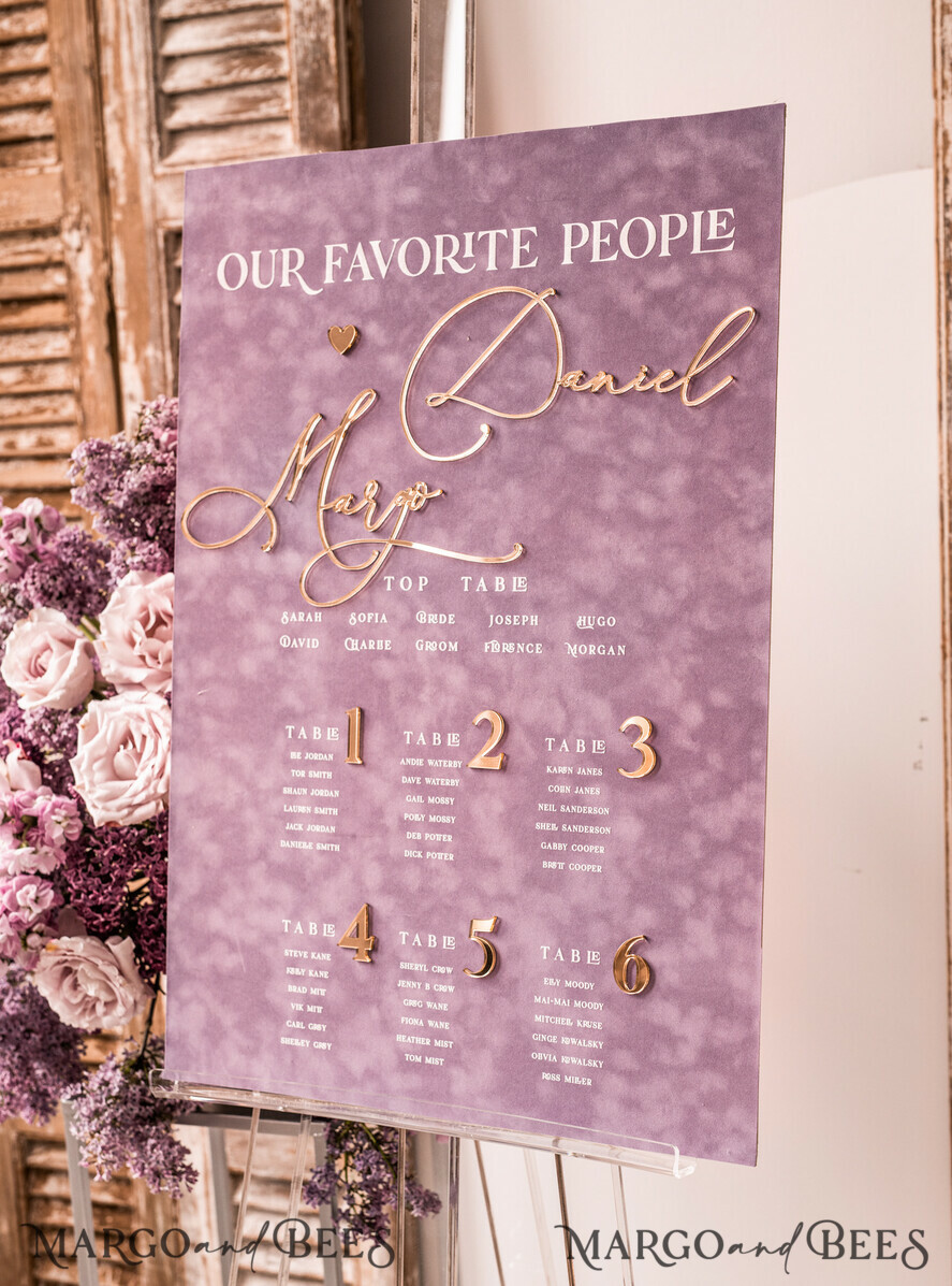 TABLE PLANS AND WEDDING WELCOME SIGNS plexi gold / velvet mauve velvet & Gold Modern velvet Seating Chart, Purple 3d Elegant Find Your Seat, Dusty Rose Seating Plan, Lillac Luxury Wedding Table Plan, Wedding Decoration with golden letters