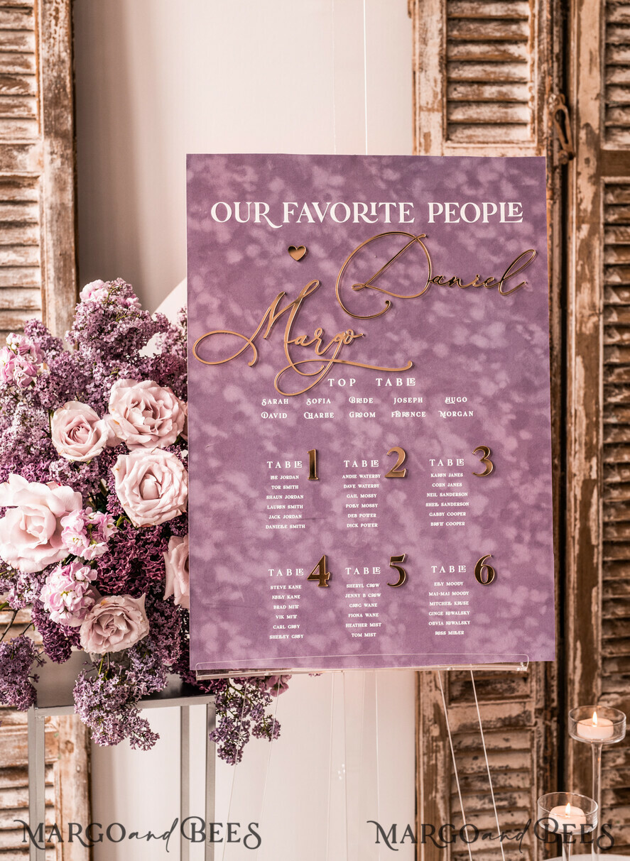 TABLE PLANS AND WEDDING WELCOME SIGNS plexi gold / velvet mauve velvet & Gold Modern velvet Seating Chart, Purple 3d Elegant Find Your Seat, Dusty Rose Seating Plan, Lillac Luxury Wedding Table Plan, Wedding Decoration with golden letters