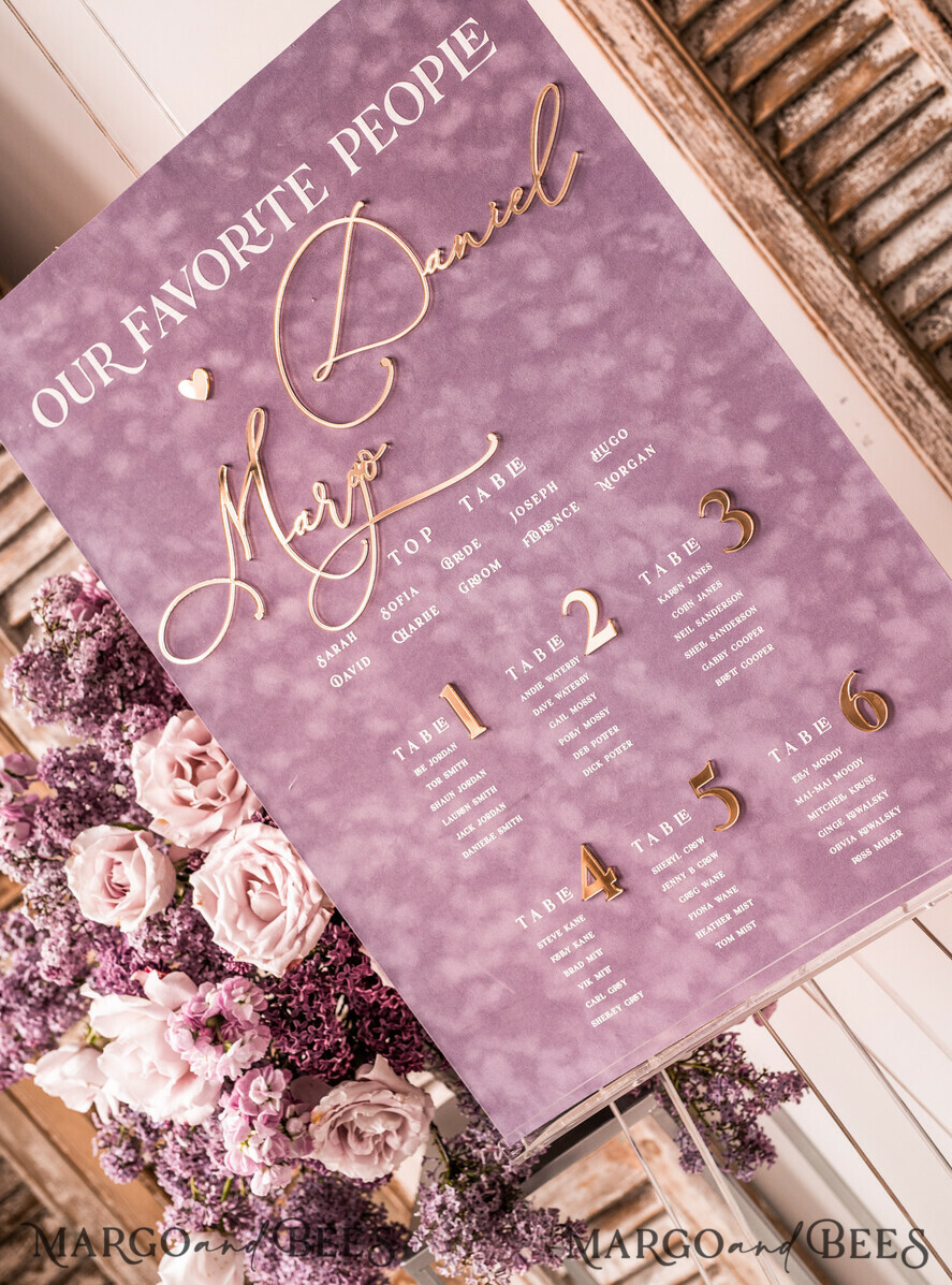 TABLE PLANS AND WEDDING WELCOME SIGNS plexi gold / velvet mauve velvet & Gold Modern velvet Seating Chart, Purple 3d Elegant Find Your Seat, Dusty Rose Seating Plan, Lillac Luxury Wedding Table Plan, Wedding Decoration with golden letters