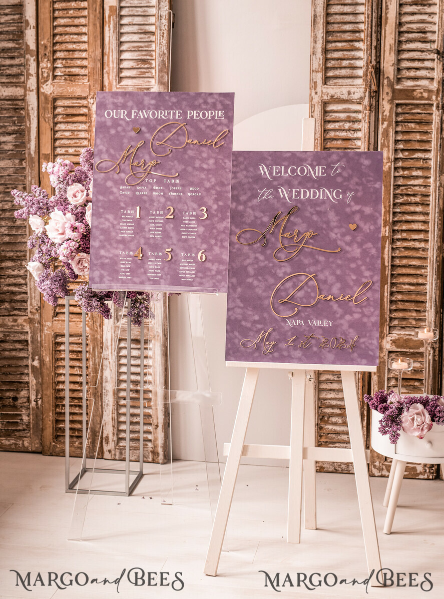 TABLE PLANS AND WEDDING WELCOME SIGNS plexi gold / velvet mauve velvet & Gold Modern velvet Seating Chart, Purple 3d Elegant Find Your Seat, Dusty Rose Seating Plan, Lillac Luxury Wedding Table Plan, Wedding Decoration with golden letters