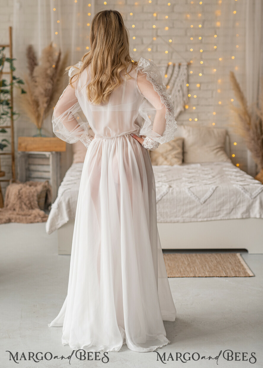 BRIDE bolero, robes, garter Bridal Robes Silk Muslin Robe for Bride, Long Lace Bridal robe for wedding with wide sleeves, Silk Bride robe Long white robe, muslin silk boudoir robe Dressing gown Bridesmaid gift