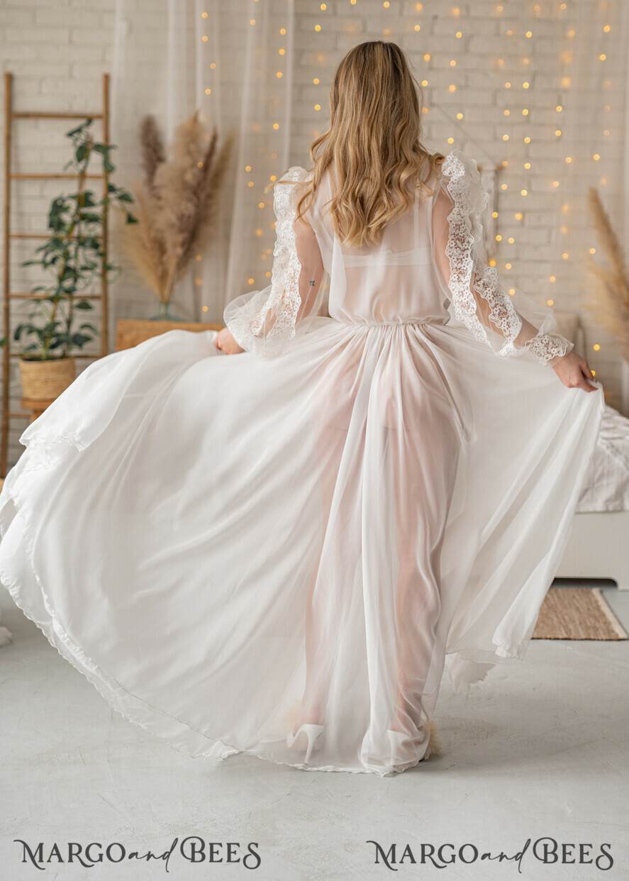 BRIDE bolero, robes, garter Bridal Robes Silk Muslin Robe for Bride, Long Lace Bridal robe for wedding with wide sleeves, Silk Bride robe Long white robe, muslin silk boudoir robe Dressing gown Bridesmaid gift