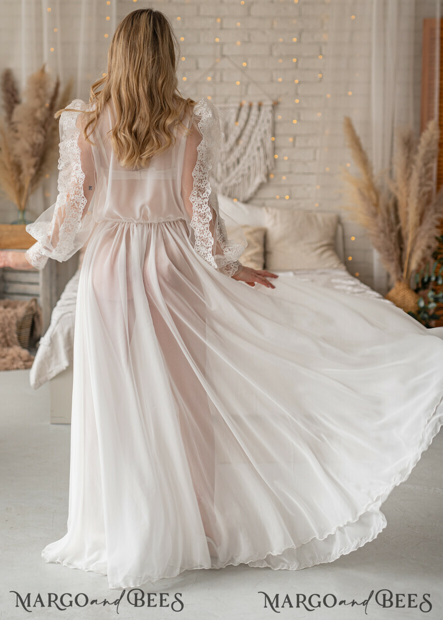 BRIDE bolero, robes, garter Bridal Robes Silk Muslin Robe for Bride, Long Lace Bridal robe for wedding with wide sleeves, Silk Bride robe Long white robe, muslin silk boudoir robe Dressing gown Bridesmaid gift