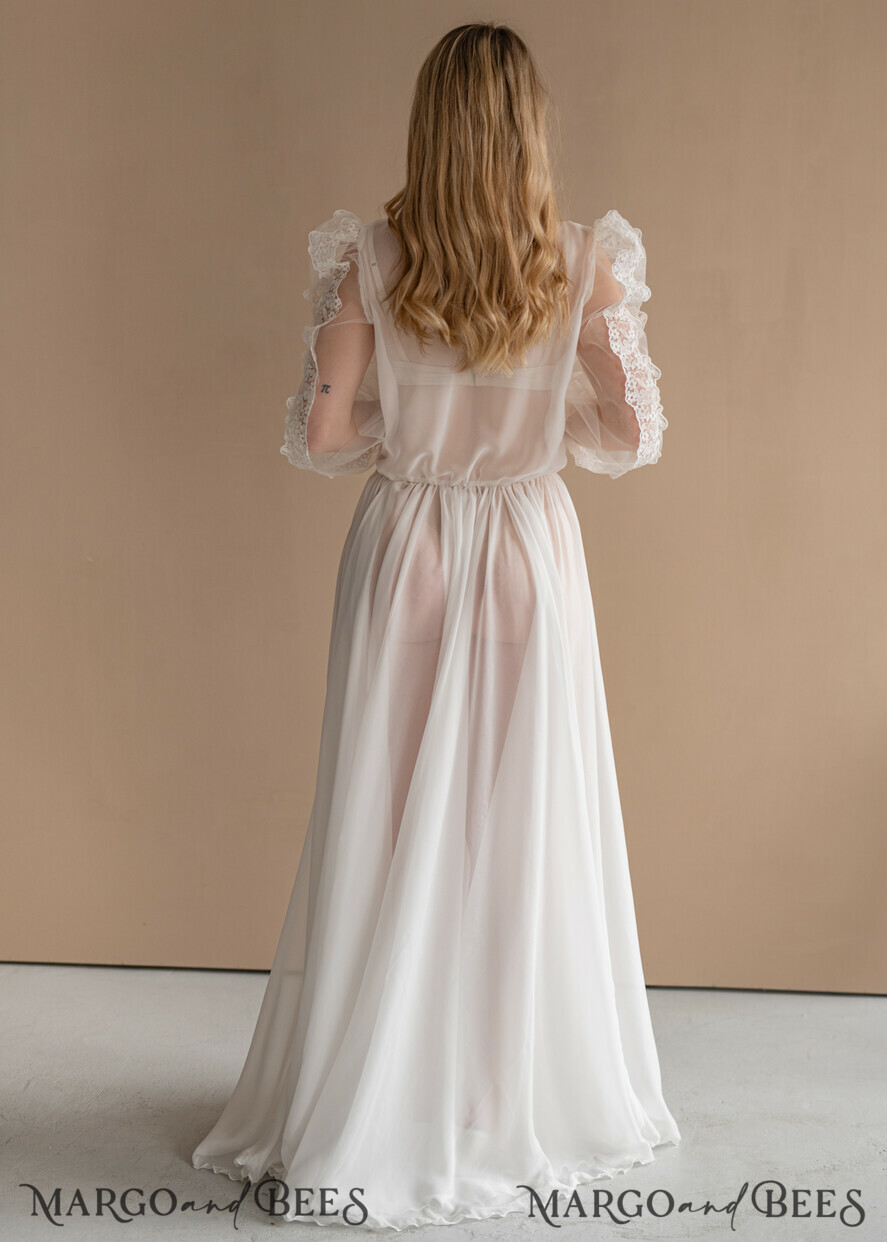 BRIDE bolero, robes, garter Bridal Robes Silk Muslin Robe for Bride, Long Lace Bridal robe for wedding with wide sleeves, Silk Bride robe Long white robe, muslin silk boudoir robe Dressing gown Bridesmaid gift