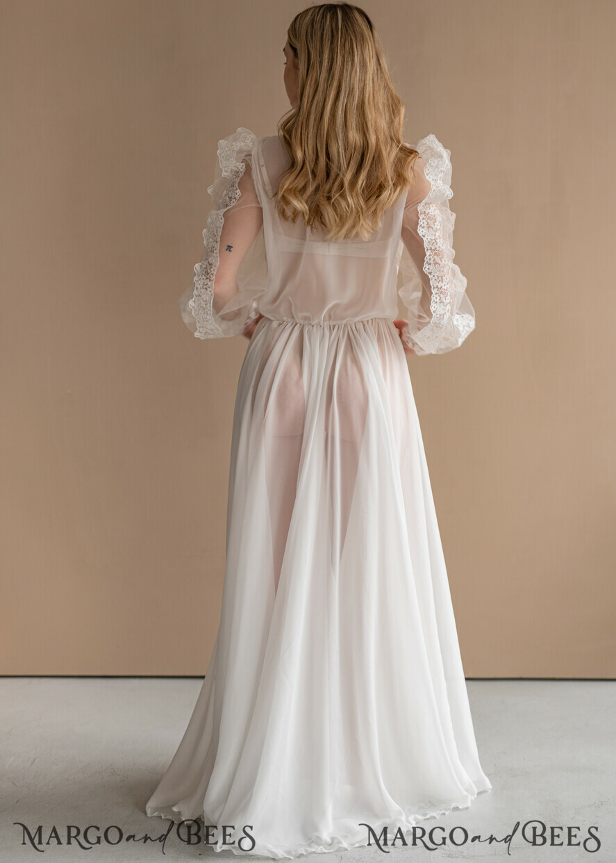 BRIDE bolero, robes, garter Bridal Robes Silk Muslin Robe for Bride, Long Lace Bridal robe for wedding with wide sleeves, Silk Bride robe Long white robe, muslin silk boudoir robe Dressing gown Bridesmaid gift
