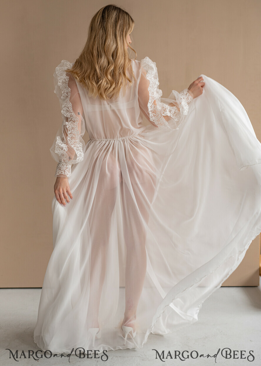 BRIDE bolero, robes, garter Bridal Robes Silk Muslin Robe for Bride, Long Lace Bridal robe for wedding with wide sleeves, Silk Bride robe Long white robe, muslin silk boudoir robe Dressing gown Bridesmaid gift