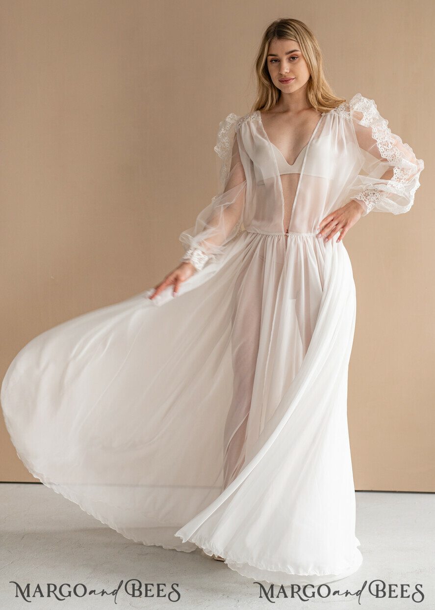 BRIDE bolero, robes, garter Bridal Robes Silk Muslin Robe for Bride, Long Lace Bridal robe for wedding with wide sleeves, Silk Bride robe Long white robe, muslin silk boudoir robe Dressing gown Bridesmaid gift