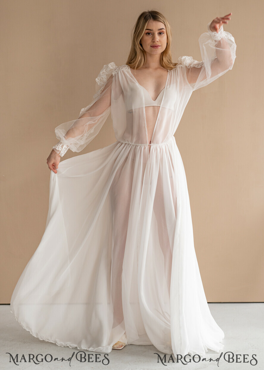 BRIDE bolero, robes, garter Bridal Robes Silk Muslin Robe for Bride, Long Lace Bridal robe for wedding with wide sleeves, Silk Bride robe Long white robe, muslin silk boudoir robe Dressing gown Bridesmaid gift