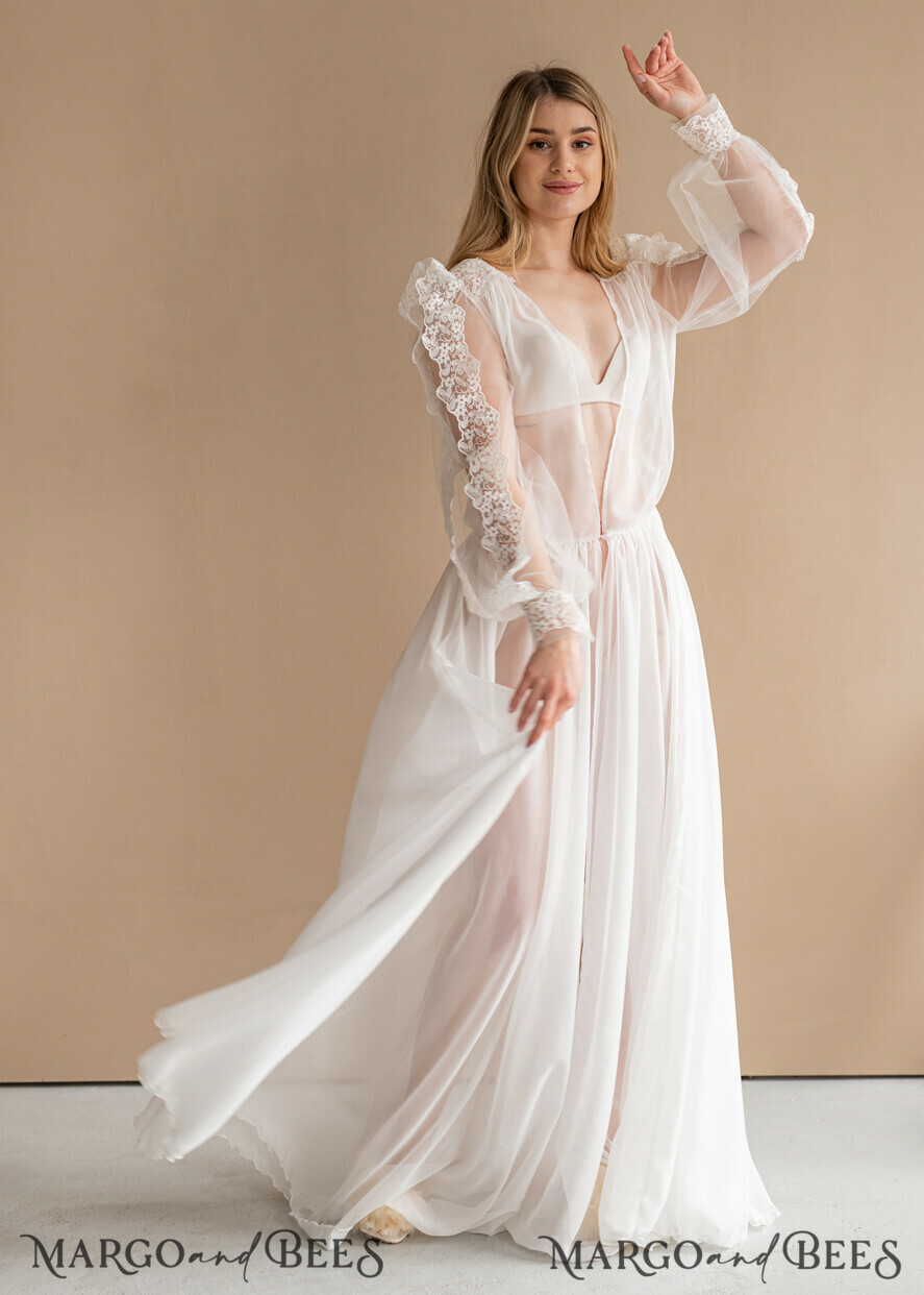 BRIDE bolero, robes, garter Bridal Robes Silk Muslin Robe for Bride, Long Lace Bridal robe for wedding with wide sleeves, Silk Bride robe Long white robe, muslin silk boudoir robe Dressing gown Bridesmaid gift