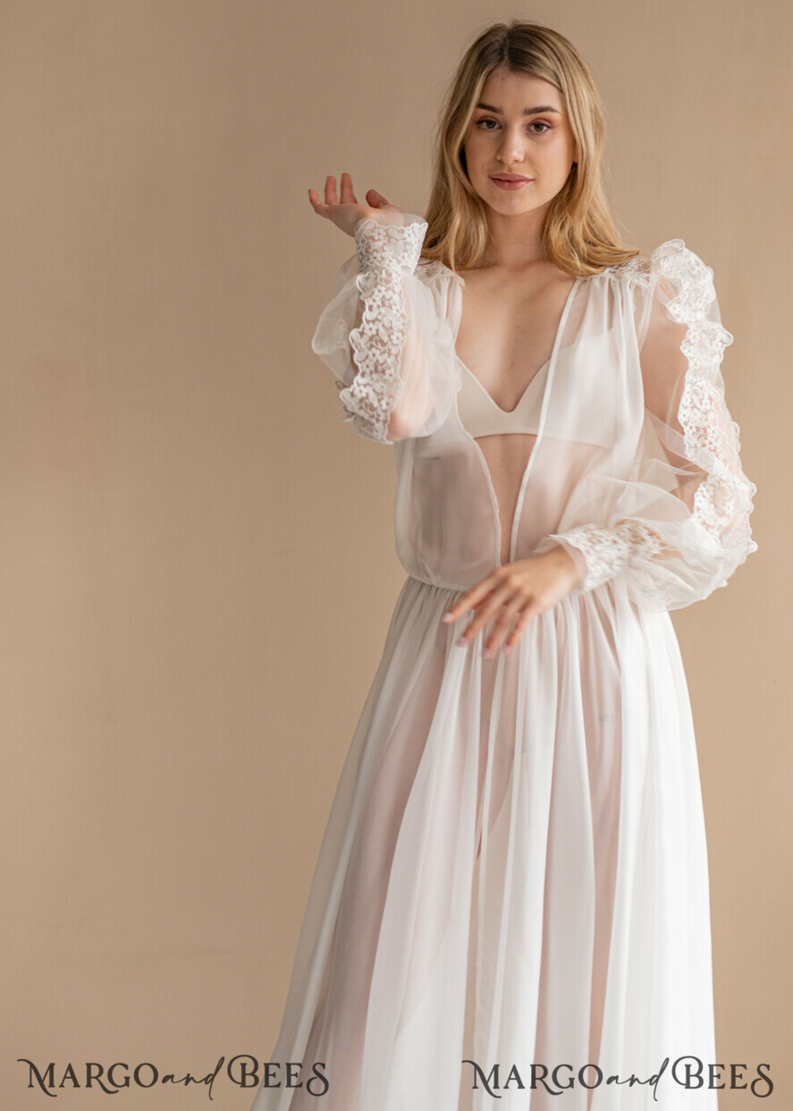 BRIDE bolero, robes, garter Bridal Robes Silk Muslin Robe for Bride, Long Lace Bridal robe for wedding with wide sleeves, Silk Bride robe Long white robe, muslin silk boudoir robe Dressing gown Bridesmaid gift