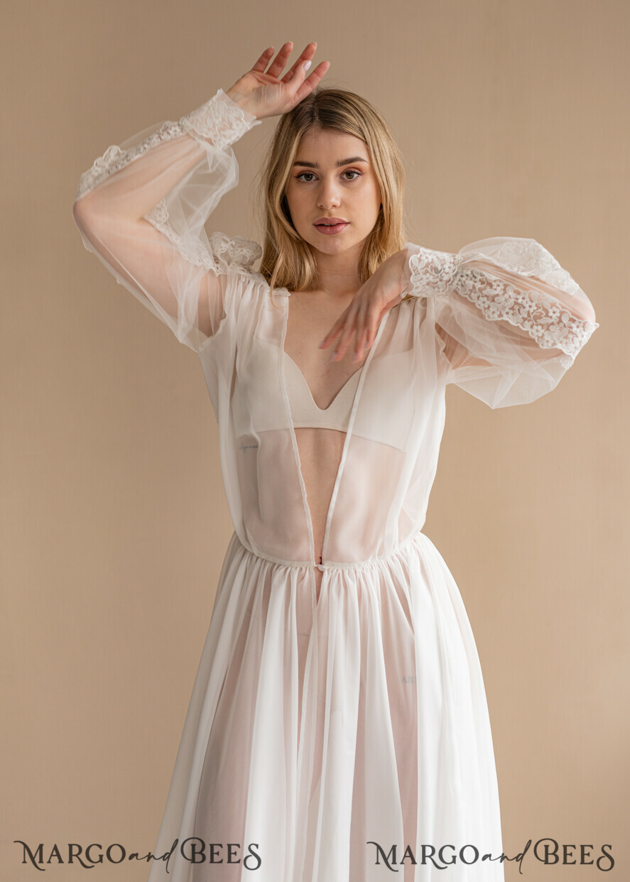 BRIDE bolero, robes, garter Bridal Robes Silk Muslin Robe for Bride, Long Lace Bridal robe for wedding with wide sleeves, Silk Bride robe Long white robe, muslin silk boudoir robe Dressing gown Bridesmaid gift
