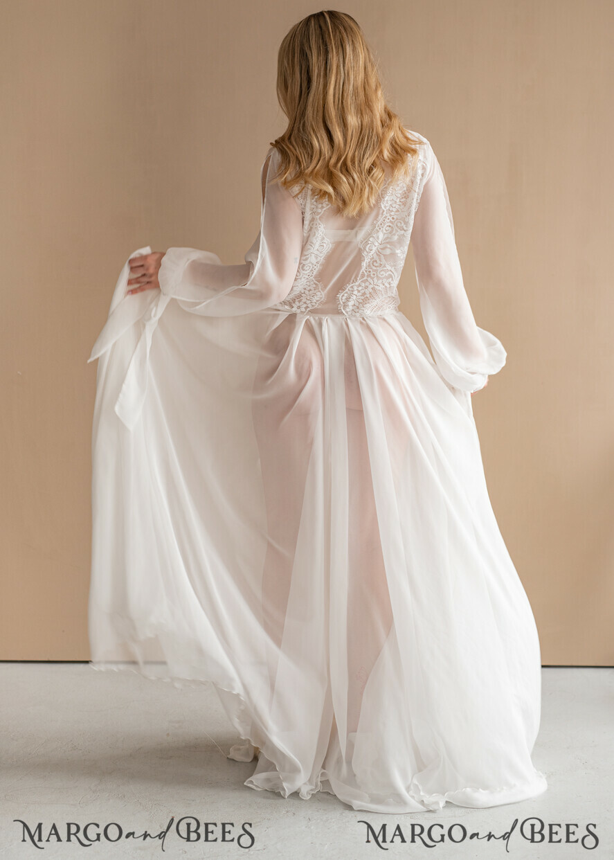 BRIDE bolero, robes, garter Bridal Robes Silk Muslin Robe for Bride, Long Lace Bridal robe for wedding with wide open sleeves, Silk Bride robe Long white robe Satin silk boudoir robe Dressing gown Bridesmaid gift