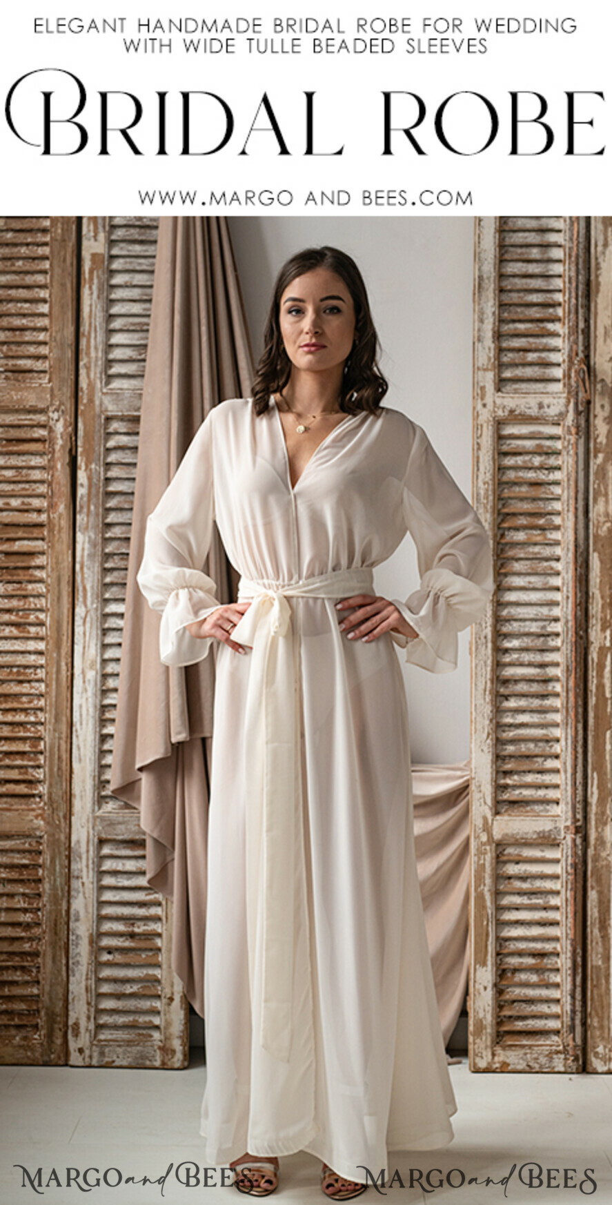 BRIDE bolero, robes, garter Bridal Robes Silk Muslin Bridal robe for wedding with wide sleeves Bride robe Long white or Ivory robe Satin silk boudoir robe Dressing gown Bridesmaid gift