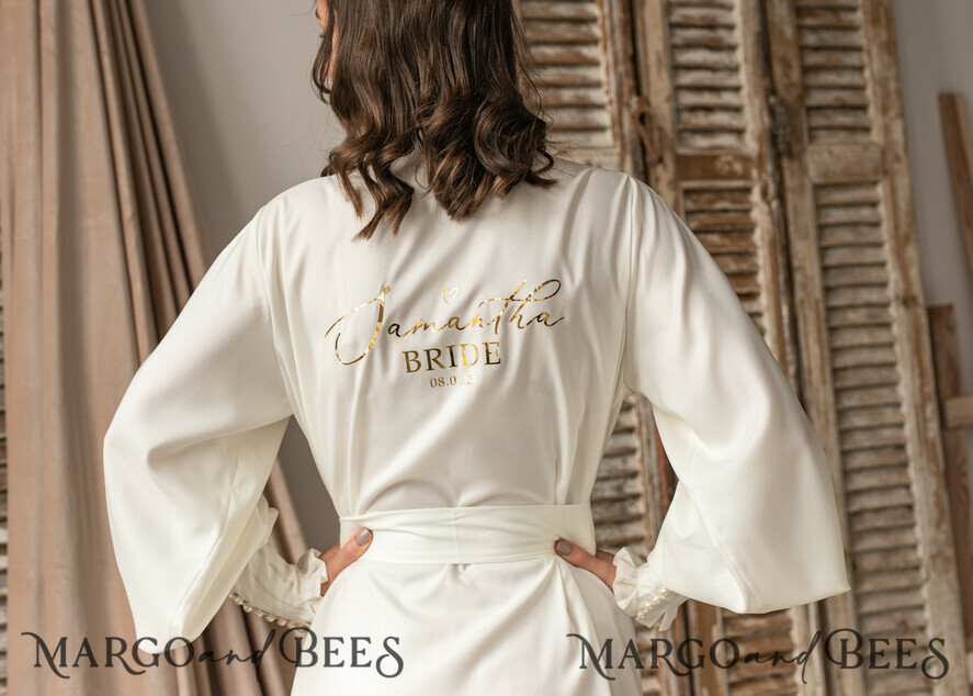BRIDE bolero, robes, garter Bridal Robes Bridal robe for wedding with bishop sleeves Bride robe Long white or Ivory robe Satin silk boudoir robe Dressing gown