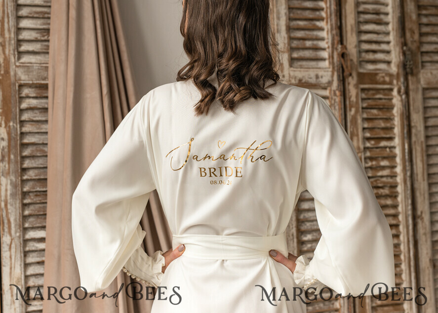 BRIDE bolero, robes, garter Bridal Robes Bridal robe for wedding with bishop sleeves Bride robe Long white or Ivory robe Satin silk boudoir robe Dressing gown