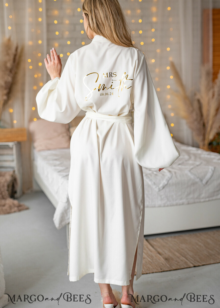 BRIDE bolero, robes, garter Bridal Robes Bridal robe for wedding with wide sleeves Bride robe Long white or Ivory robe Satin silk boudoir robe Dressing gown