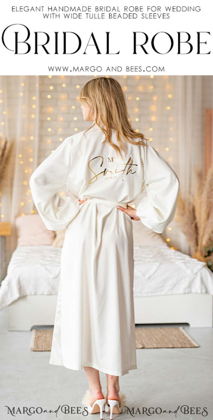 BRIDE bolero, robes, garter Bridal Robes Bridal robe for wedding with wide sleeves Bride robe Long white or Ivory robe Satin silk boudoir robe Dressing gown