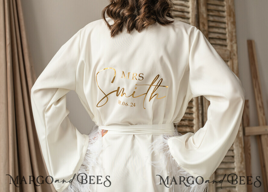 BRIDE bolero, robes, garter Bridal Robes Bridal robe for wedding with kimono feathers sleeves Bride robe Long white or Ivory robe Satin silk boudoir robe Dressing gown