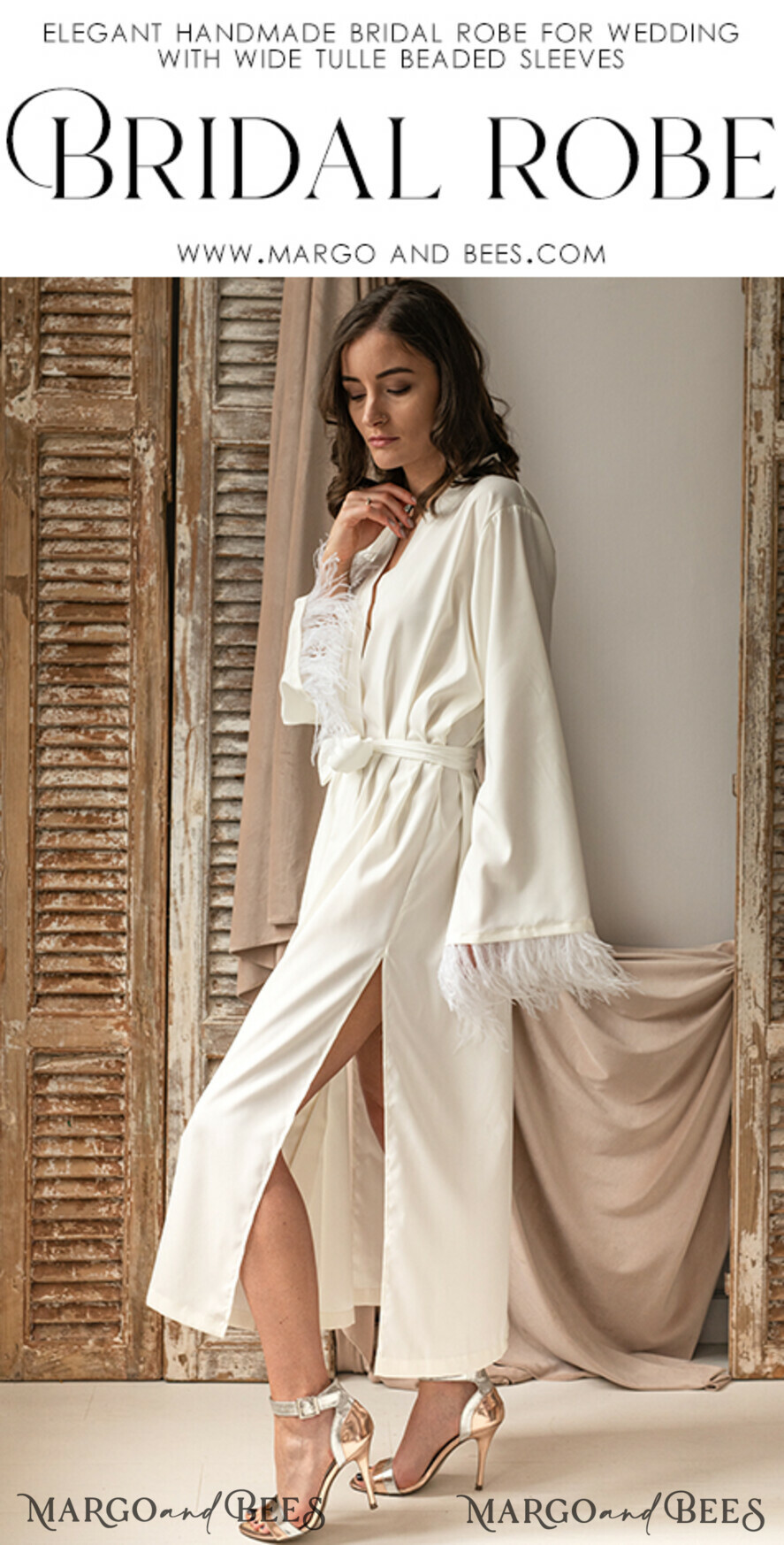 BRIDE bolero, robes, garter Bridal Robes Bridal robe for wedding with kimono feathers sleeves Bride robe Long white or Ivory robe Satin silk boudoir robe Dressing gown