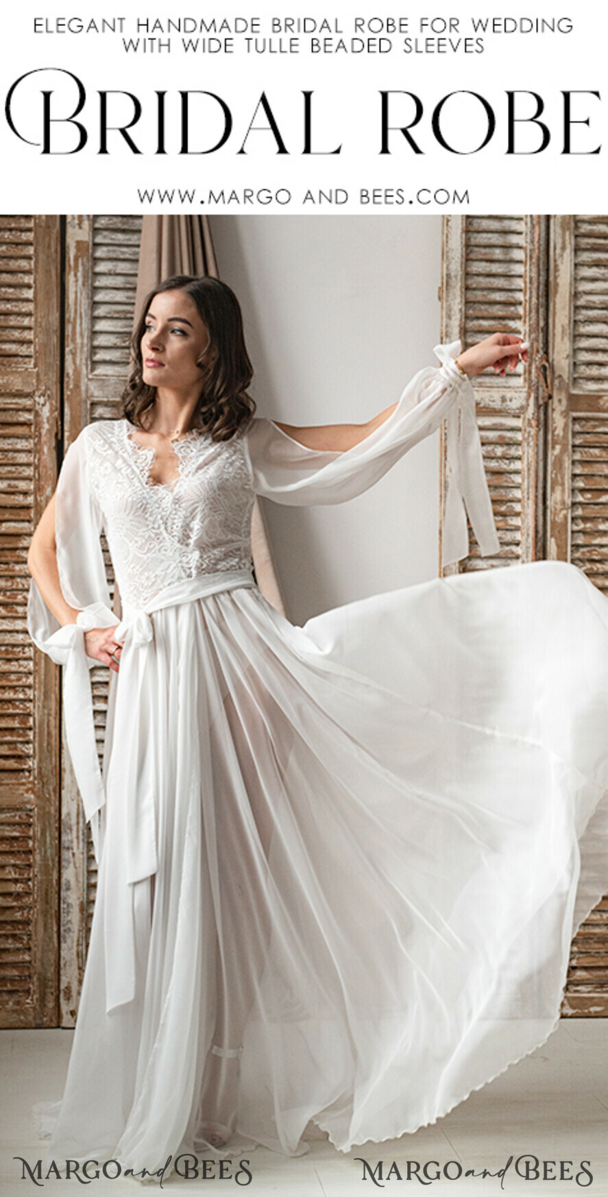 BRIDE bolero, robes, garter Bridal Robes Silk Muslin Robe for Bride, Long Lace Bridal robe for wedding with wide open sleeves, Silk Bride robe Long white robe Satin silk boudoir robe Dressing gown Bridesmaid gift