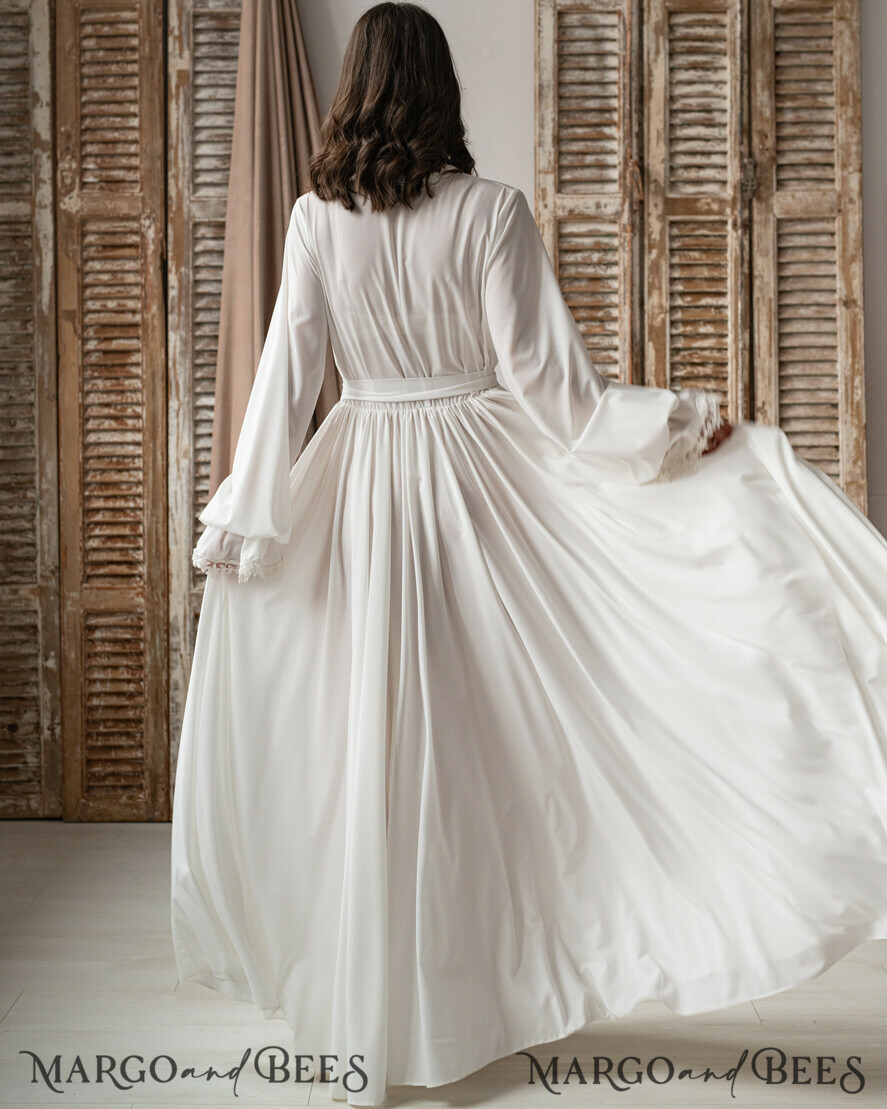 BRIDE bolero, robes, garter Bridal Robes Long Bridal robe for wedding with wide sleeves & Lace, Silk Bride robe Long white robe Satin silk boudoir robe Dressing gown Bridesmaid gift