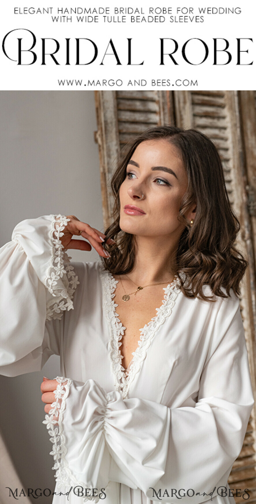 BRIDE bolero, robes, garter Bridal Robes Long Bridal robe for wedding with wide sleeves & Lace, Silk Bride robe Long white robe Satin silk boudoir robe Dressing gown Bridesmaid gift
