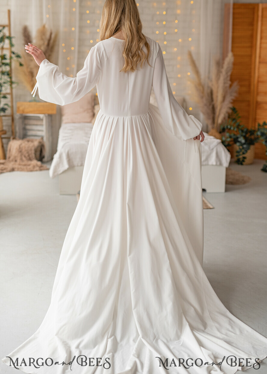 BRIDE bolero, robes, garter Bridal Robes Long Bridal robe for wedding with Train, Robe wide sleeves, Silk Bride robe Long white robe silky boudoir robe Dressing gown Bridesmaid gift