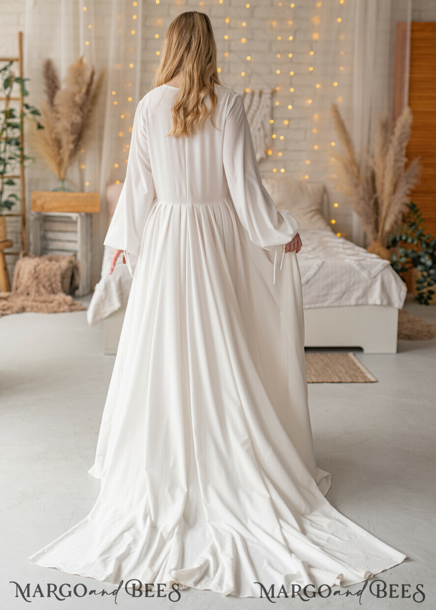 BRIDE bolero, robes, garter Bridal Robes Long Bridal robe for wedding with Train, Robe wide sleeves, Silk Bride robe Long white robe silky boudoir robe Dressing gown Bridesmaid gift