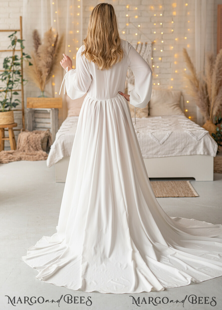 BRIDE bolero, robes, garter Bridal Robes Long Bridal robe for wedding with Train, Robe wide sleeves, Silk Bride robe Long white robe silky boudoir robe Dressing gown Bridesmaid gift