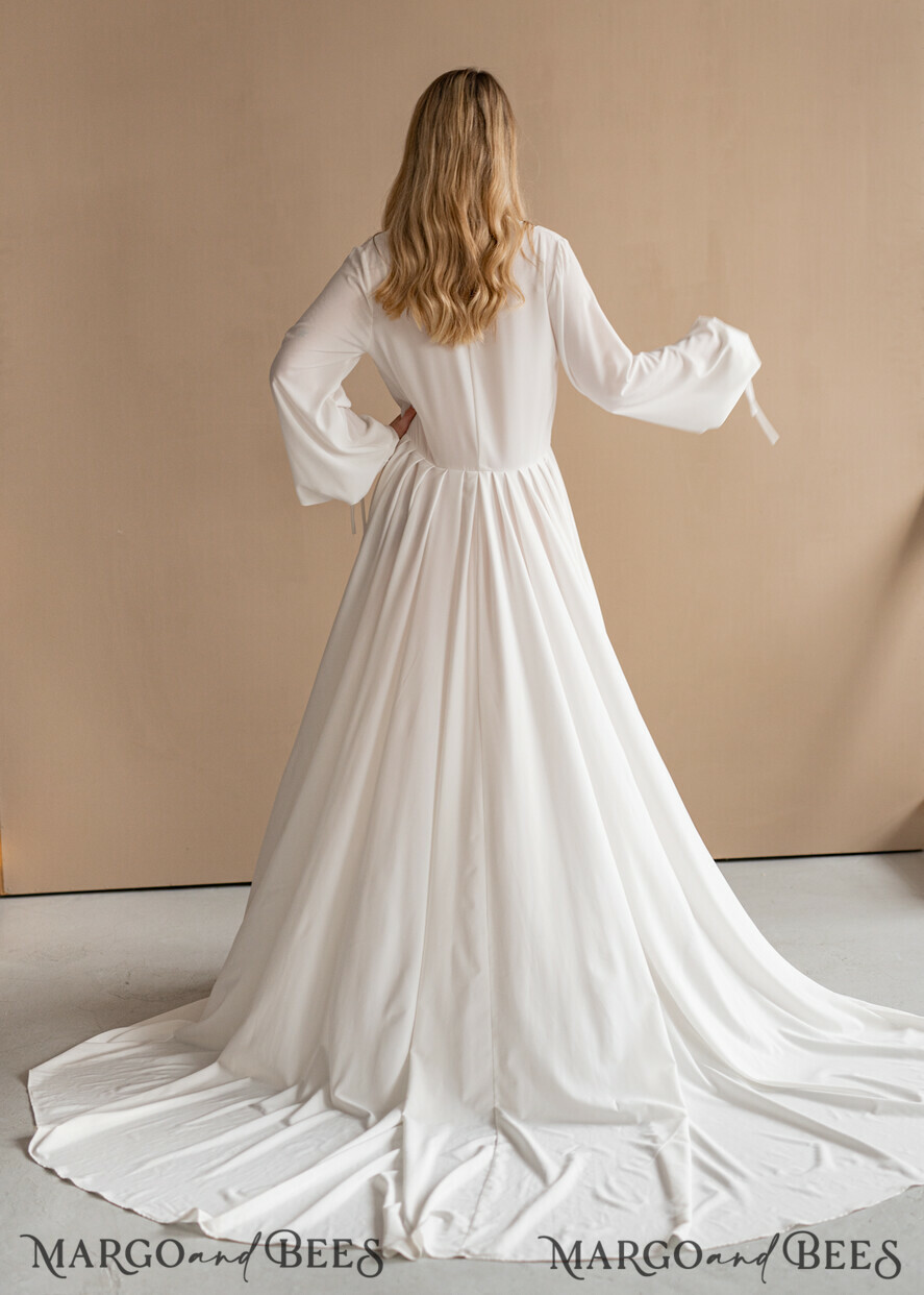 BRIDE bolero, robes, garter Bridal Robes Long Bridal robe for wedding with Train, Robe wide sleeves, Silk Bride robe Long white robe silky boudoir robe Dressing gown Bridesmaid gift