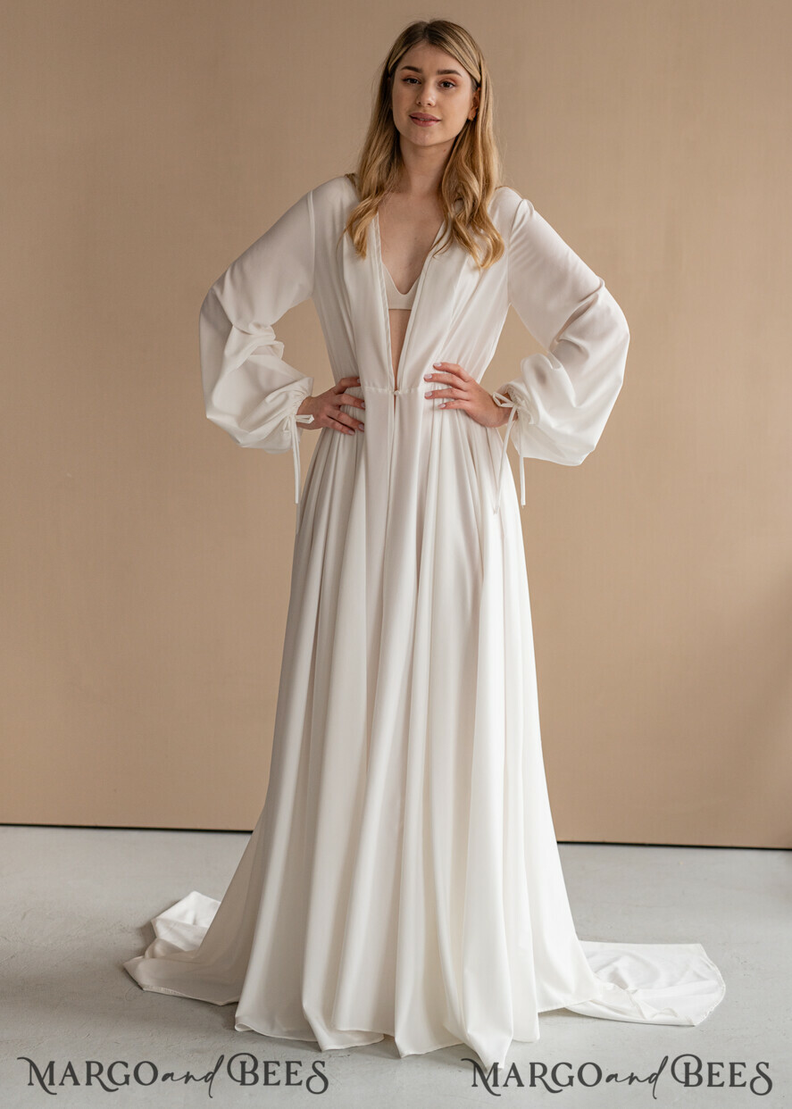 BRIDE bolero, robes, garter Bridal Robes Long Bridal robe for wedding with Train, Robe wide sleeves, Silk Bride robe Long white robe silky boudoir robe Dressing gown Bridesmaid gift