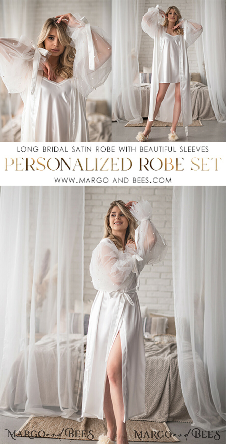 BRIDE bolero, robes, garter Bridal Robes Custom bride robe & Nightgown Set, Long bridal robe with tulle, Custom Sexy boudoir robe, maxi bride puff sleeve get ready robe, hen party
