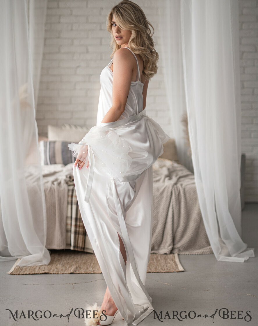 BRIDE bolero, robes, garter Bridal Robes Custom bride robe & Nightgown Set, Long bridal robe with tulle, Custom Sexy boudoir robe, maxi bride puff sleeve get ready robe, hen party