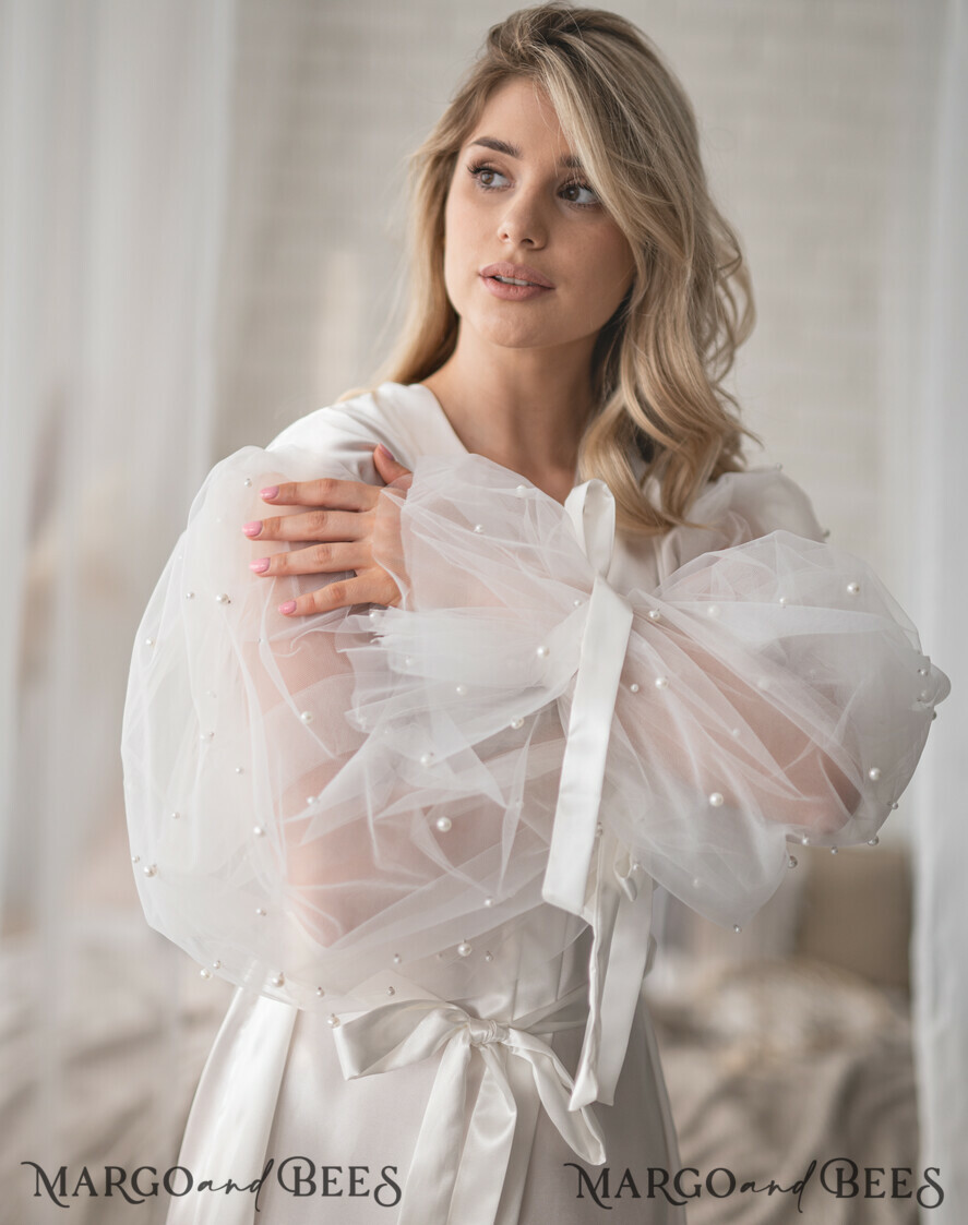 BRIDE bolero, robes, garter Bridal Robes Custom bride robe & Nightgown Set, Long bridal robe with tulle, Custom Sexy boudoir robe, maxi bride puff sleeve get ready robe, hen party
