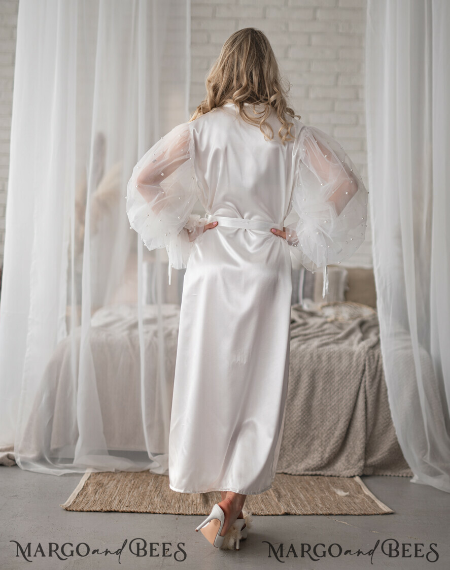 BRIDE bolero, robes, garter Bridal Robes Custom bride robe & Nightgown Set, Long bridal robe with tulle, Custom Sexy boudoir robe, maxi bride puff sleeve get ready robe, hen party