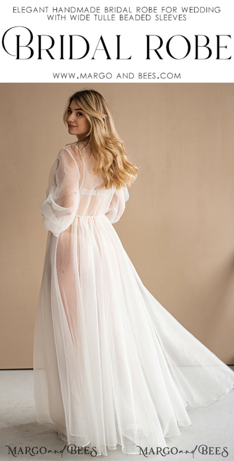 BRIDE bolero, robes, garter Bridal Robes Bridal robe for wedding with bishop sleeves Bride robe Long white robe organza boudoir robe Dressing gown Bridesmaid gift