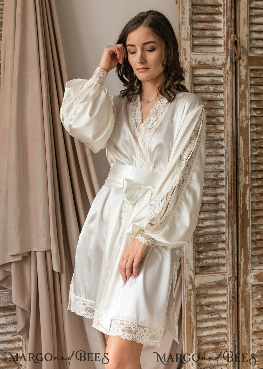 BRIDE bolero, robes, garter Bridal Robes Silk Sation Robe for Bride, Lace Bridal robe for wedding with wide open sleeves, Silk Bridal white robe, satin silk boudoir robe Dressing gown Bridalshower gift