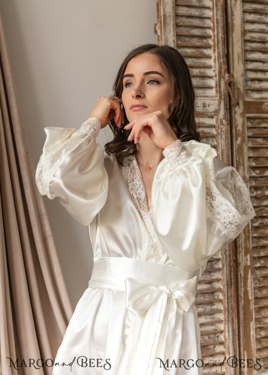 BRIDE bolero, robes, garter Bridal Robes Silk Sation Robe for Bride, Lace Bridal robe for wedding with wide open sleeves, Silk Bridal white robe, satin silk boudoir robe Dressing gown Bridalshower gift