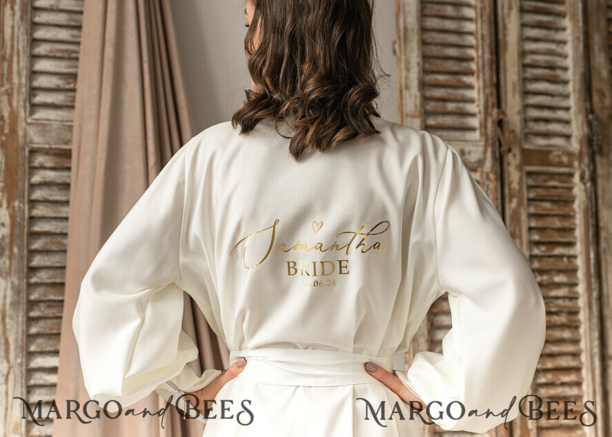 BRIDE bolero, robes, garter Bridal Robes Bridal robe for wedding with bishop sleeves Bride robe Long white or Ivory robe Satin silk boudoir robe Dressing gown