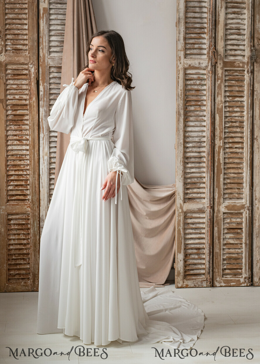 BRIDE bolero, robes, garter Bridal Robes Long Bridal robe for wedding with Train, Robe wide sleeves, Silk Bride robe Long white robe silky boudoir robe Dressing gown Bridesmaid gift