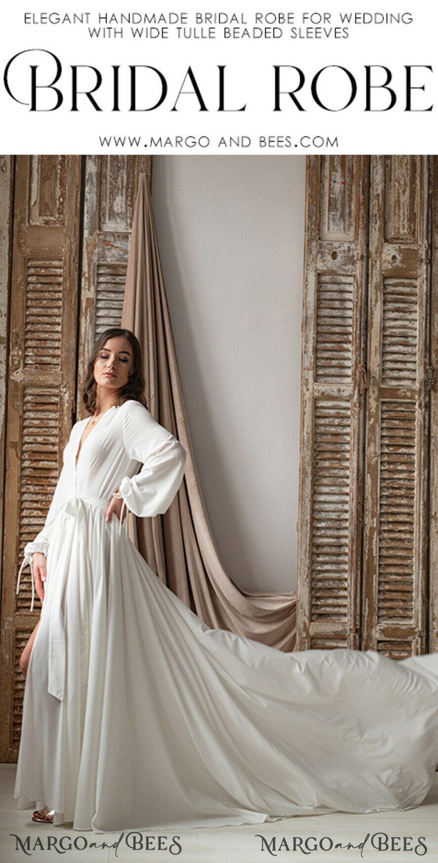 BRIDE bolero, robes, garter Bridal Robes Long Bridal robe for wedding with Train, Robe wide sleeves, Silk Bride robe Long white robe silky boudoir robe Dressing gown Bridesmaid gift