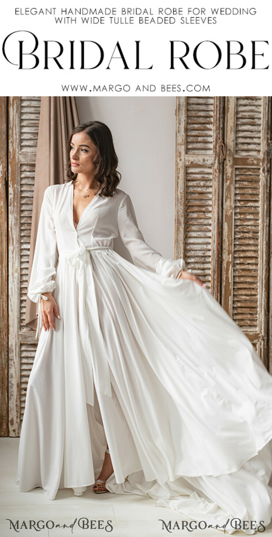 BRIDE bolero, robes, garter Bridal Robes Long Bridal robe for wedding with Train, Robe wide sleeves, Silk Bride robe Long white robe silky boudoir robe Dressing gown Bridesmaid gift