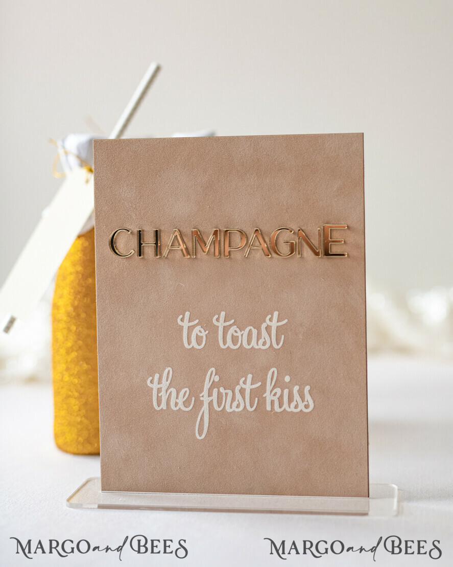 TABLE DECOR SIGNS Velvet table Numbers and Decor Luxury Velvet Champagne Table number with stand, Beige and Gold Wedding Table Decor, 3D Golden Letters Table Numbers, Velvet Wedding Signage, Wedding Toast Sign