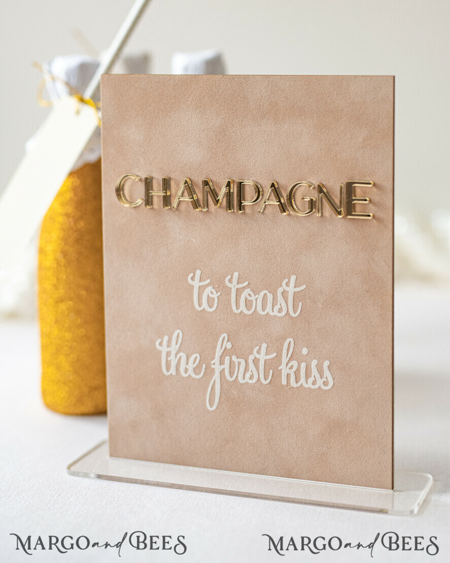 TABLE DECOR SIGNS Velvet table Numbers and Decor Luxury Velvet Champagne Table number with stand, Beige and Gold Wedding Table Decor, 3D Golden Letters Table Numbers, Velvet Wedding Signage, Wedding Toast Sign